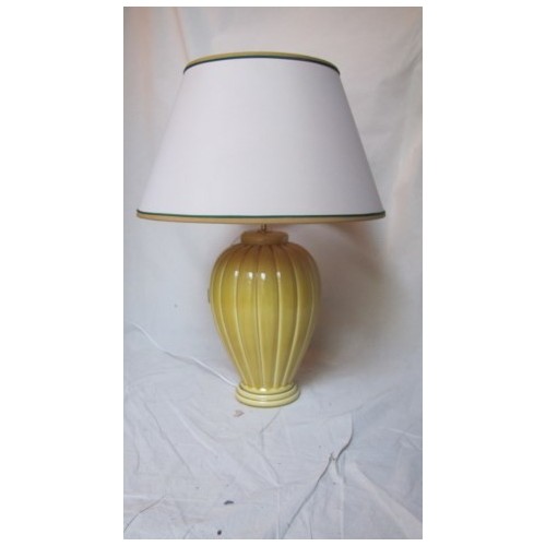LAMPE céramique Matteuzzi jaune abat jour crème liseret jaune et vert. Haut. 62 cm Diam 52 cm