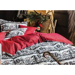 TAIE d'oreiller motifs découpage noir-blanc, dos rouge et  petits motifs blanc "Suisse", dim.65x65cm, Divina