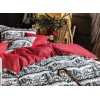 taie d'oreiller motifs découpage noir-blanc, dos rouge et  petits motifs blanc "Suisse", dim.65x65cm, Divina