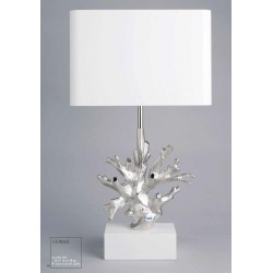 LAMPE Corail argent, abat-jour rectangulaire blanc, Charles