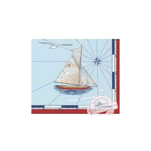 serviette BEAUVILLE - VOYAGE de 52 x 52 cm 11522 bleu, bord rouge