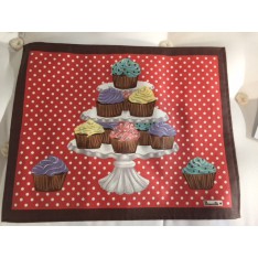 Set enduit DELICES col.1 rouge, avec cupcakes dim.38x48cm, Beauvillé