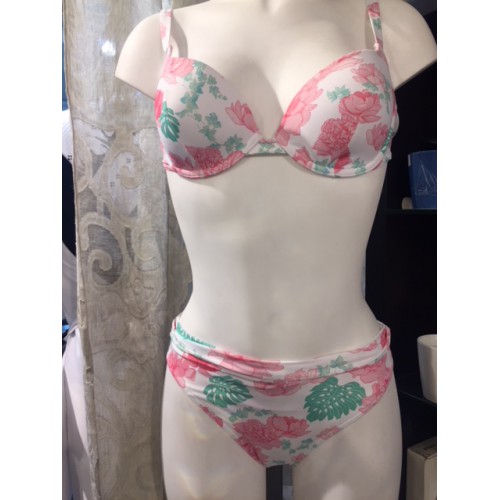 BIKINI  JOYCE Peony T2 (36) blanc avec motifs fleurs roses et vert d'eau,  Manuel Canovas