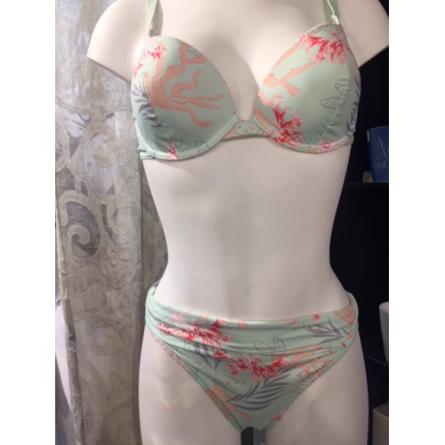 BIKINI JOYCE Lulla T5 (42) vert pâle avec motifs corail orangé,  Manuel Canovas