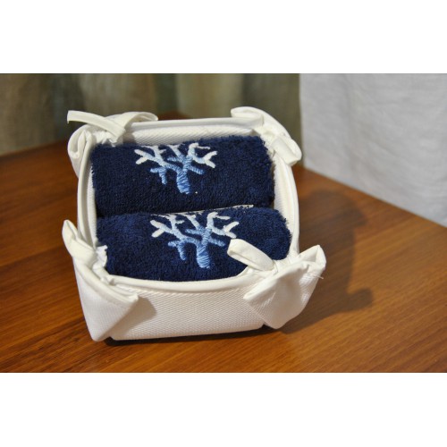 set de 2 lavettes MASTRO RAPHAEL - CORALLI (2 x 30 x 40 cm) col marine broderie bleu-blanc