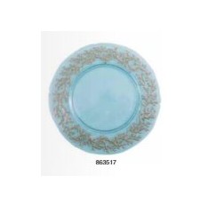 Dessous d'assiette en verre turquoise avec bord corail doré, diam. 33 cm, réf. 863517, Aulica