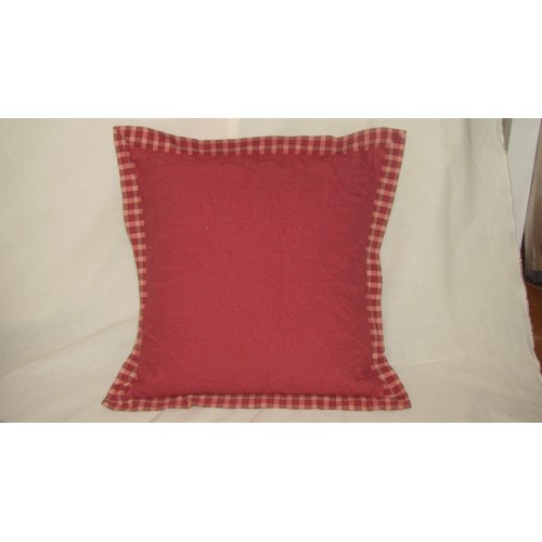 Coussin en boutis avec bordure à carreaux framboise, dim.50x50cm, Pierre Frey