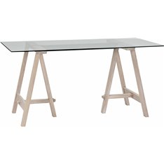 Hebden 150 Rec Trestle Table - Glass Top & Chalked Oak Legs