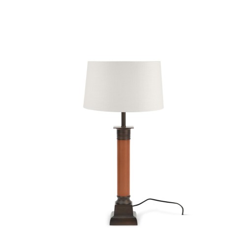 Imperial Column Lamp Stand - Tan Leather and Bronze