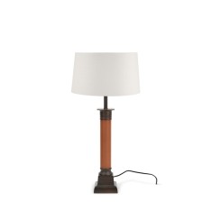 Imperial Column Lamp Stand - Tan Leather and Bronze